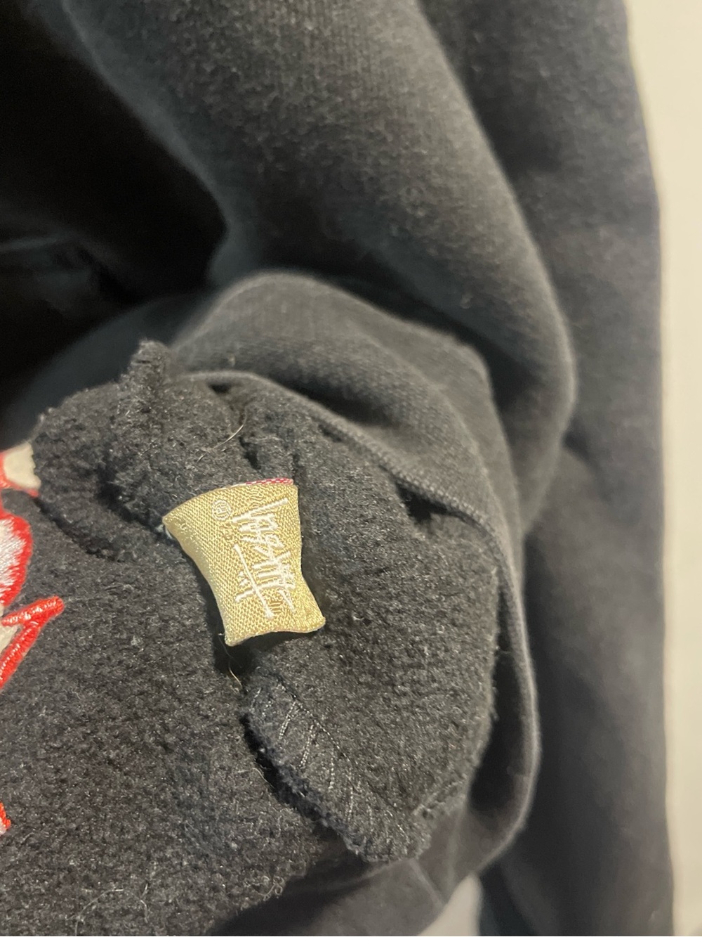 Stussy Black Hoodie with White Logo Tag Have One Hole - Picture 7 of 8